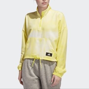ADIDAS Cropped Windbreaker Jacket Yellow White Tie Dye Jacket Medium H19